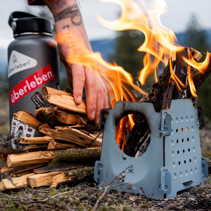 Ã¼berleben | Stöker Wood Burning Camping Stove – 18oz Flatpack Stainless Steel Wood Stove for Backpacking, Hiking & Outdoor Cooking – Portable, Folding Camping Essentials (Smokey Blue) - Image 5